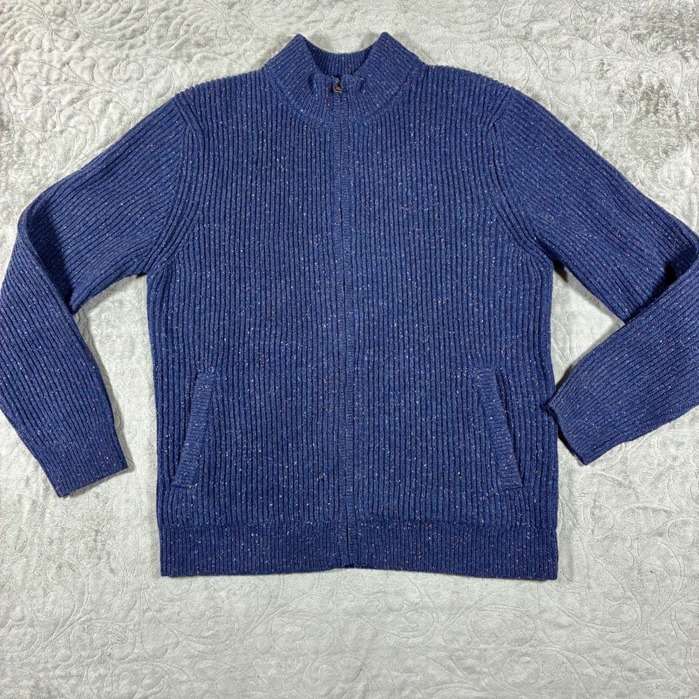 Flint and Tinder Mens Full Zip Lambswool Knit Cardigan Sweater Size L Blue Prep